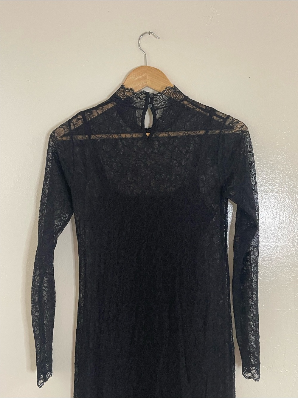 AllSaints Black Lace mocked neck Long-Sleeve Dress - Picture 3 of 15